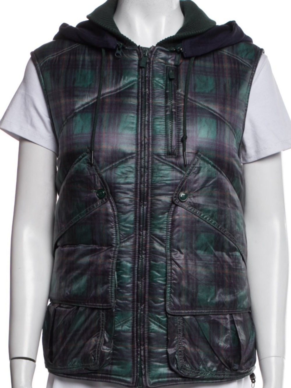Adidas Yohji Yamamoto Y-3 Navy / Green Quilted Puffer Jacket / Vest